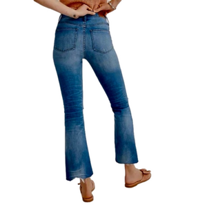 Madewell Cali Demi-Boot Size 25 Jeans Medium Blue Wash Raw Hem Distressed